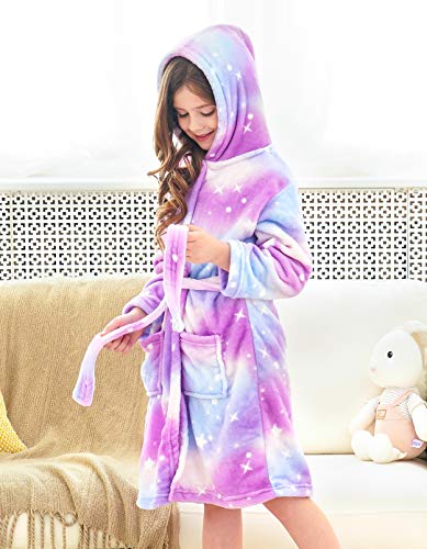 Image of Doctor Unicorn Soft Hooded Rainbow Bathrobe Sleepwear for Girls