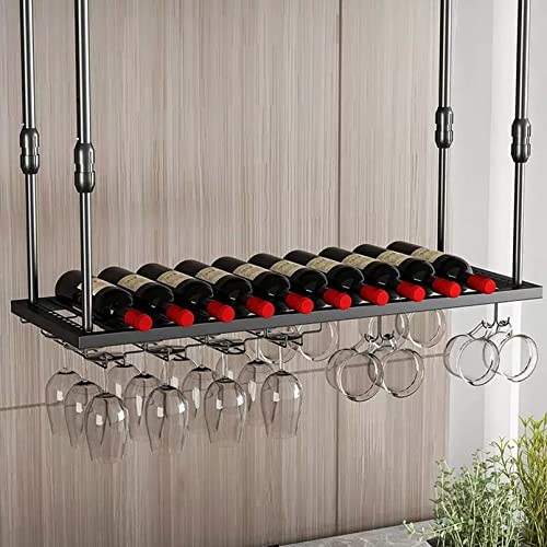 Casier à vin à l'envers suspendu support de bouteilles fer noir plafond