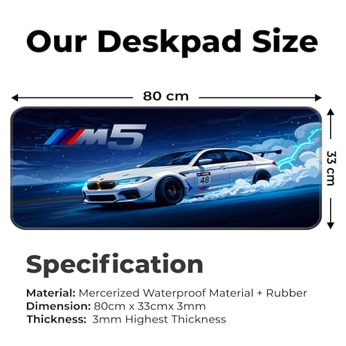 Image of Skiditos BeeMW M5 Desk Pad - Racing Lightning Edition | XL Mouse Pad with Track Drift Art | Large Non-Slip Desk Mat for Gaming & Car Enthusiasts | M5 Race Car Design