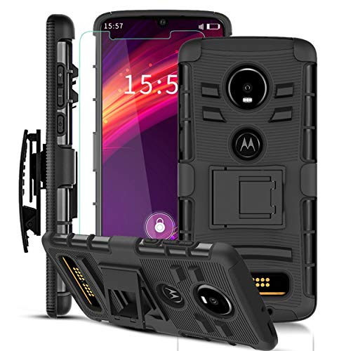 Moto Z4 Case, Moto Z4 Play Case w/Screen Protector & Built-in Kickstand