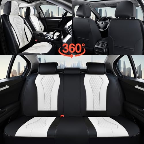Image of Coverado Seat Covers 2 Pack, Car Seat Covers Front Seats, White Car Seat Cover, Waterproof Car Seat Covers, Car Seat Cushion, Front Leather Seat Protector Fit for Most Cars