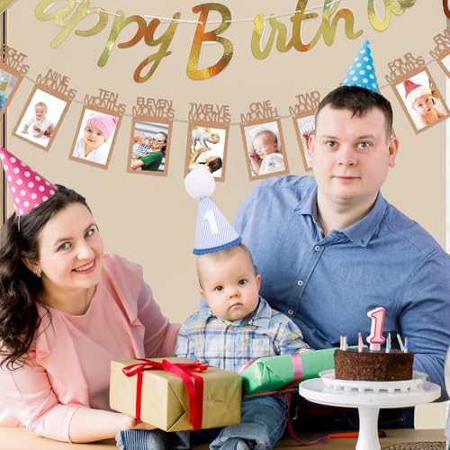 Cunegra 1st Birthday Crown Hat, First Birthday Hat, Exquisite 1st Birthday Hat with Elastic Drawstring & Fluffy Pom Poms, Felt Party Hats for Girls & Boys Party Decor - Image 5