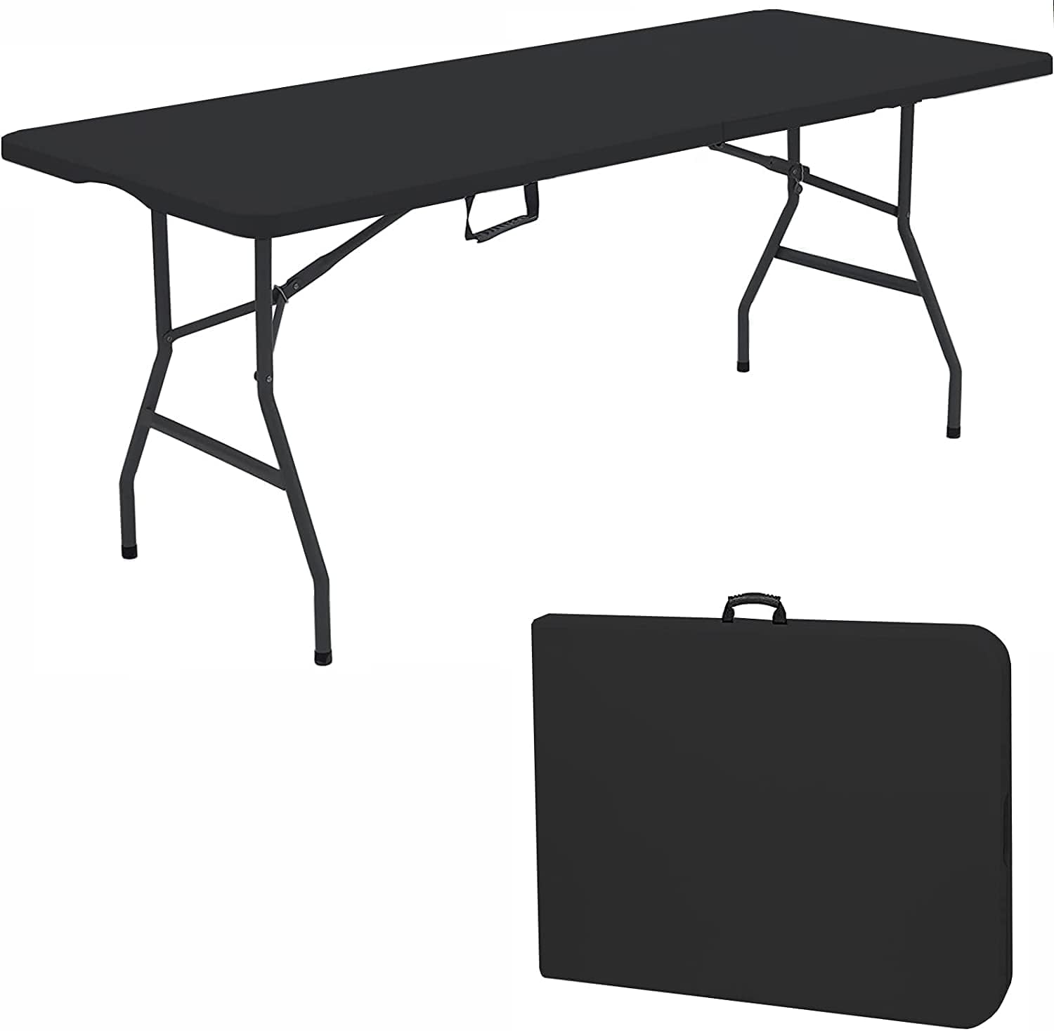 Edtian Folding Table, 6FT Outdoor and Indoor Foldable Ideal for Camping and Picnic, Portable and Easy to Set Up, Perfect as a Card Craft Table, Black Black 6ft