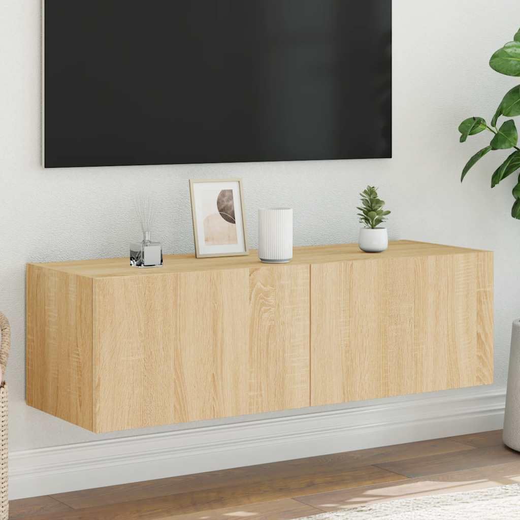 vidaXL TV-Wand 4-tlg. TV-Wohnwand mit LED-Leuchten Betongrau, (1-St