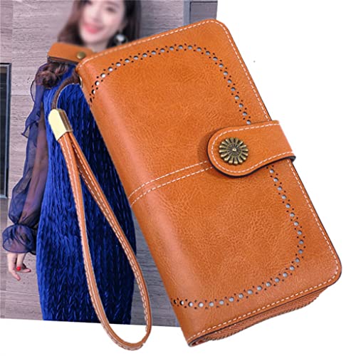 Women's Long Zipper Clutch Bag Wallet Card Holder Waxed Leather Clutch Bag(1353) (E,1)4