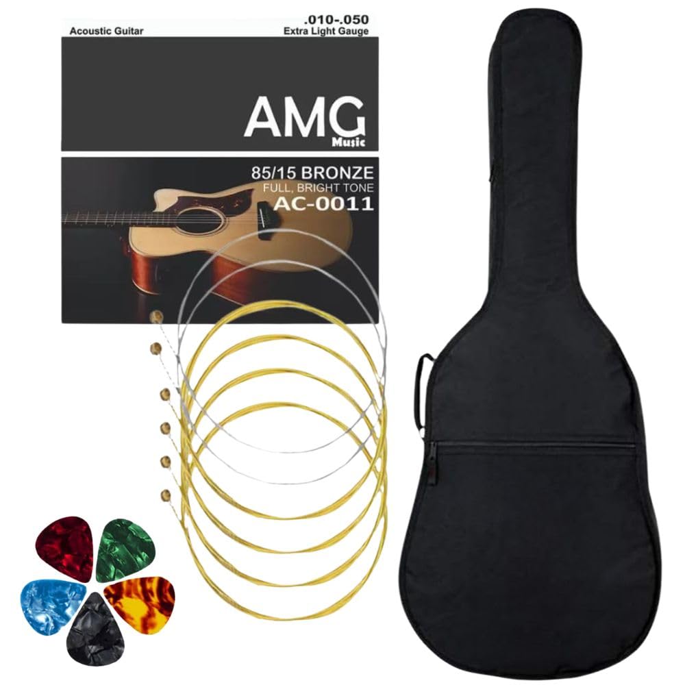 MOCKING BIRD Acoustic Guitar Bag for 38–41 Inch Guitar – Waterproof Padded Gig Bag with Guitar Strings Set & Plectrum | Suitable for Acoustic, Electric & Banjo, Ideal for Travel & Students