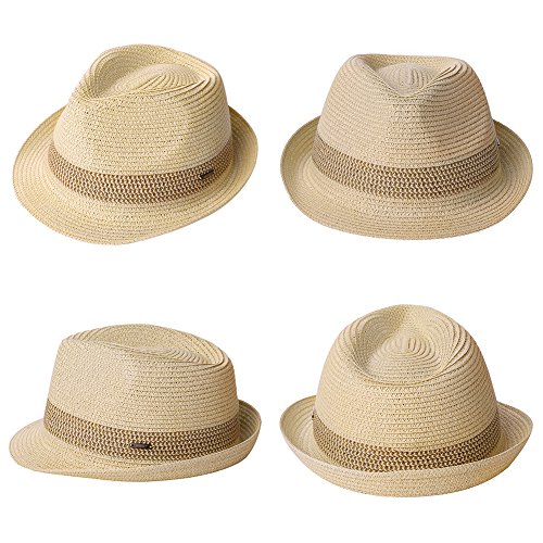 Fancet Mens Straw Panama Fedora Packable Sun Summer Beach Hat Trilby Women Beige M #TOP2