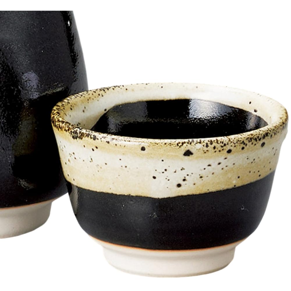 Ale-net Sake Set Tokuri Ochoko Set 3.1 x 5.6 inches (7.9 x 14.1 cm), 350cc Satsuma Tenmoku No. 2 Tokuri & Guinomi (2 Pieces) Set, Pottery, Mino Ware