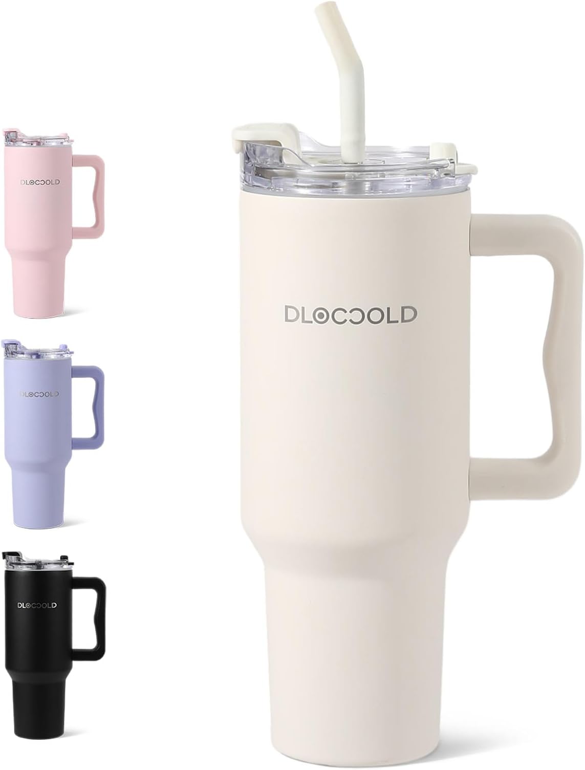 DLOCCOLD40oz Tumbler with Handle and Straw Lid, Double Wall Vacuum Stainless Steel Insulated Travel Mug, Reusable Modern Tumblers Cupholder Friendly