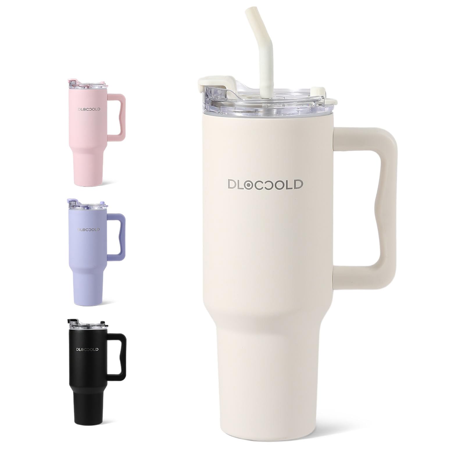 DLOCCOLD40oz Tumbler with Handle and Straw Lid, Double Wall Vacuum Stainless Steel Insulated Travel Mug, Reusable Modern Tumblers Cupholder Friendly