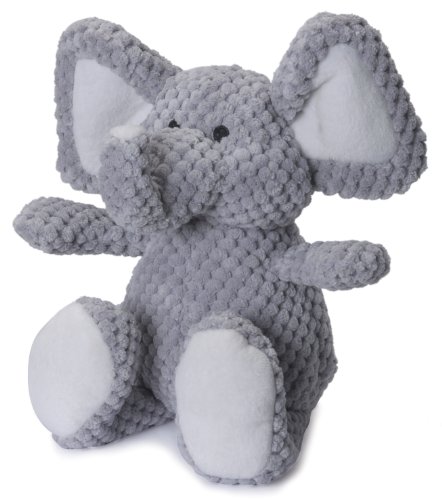 goDog Checkers Elephant With Chew Guard Technology Tough Plush Dog Toy, Grey, Small