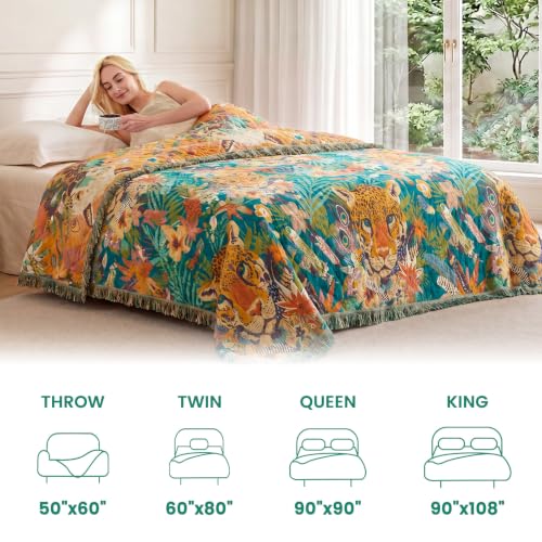 Image of MSGKV Boho Throw Blanket 50 inchx60 inch Fall Cotton Leopard Animals Blanket