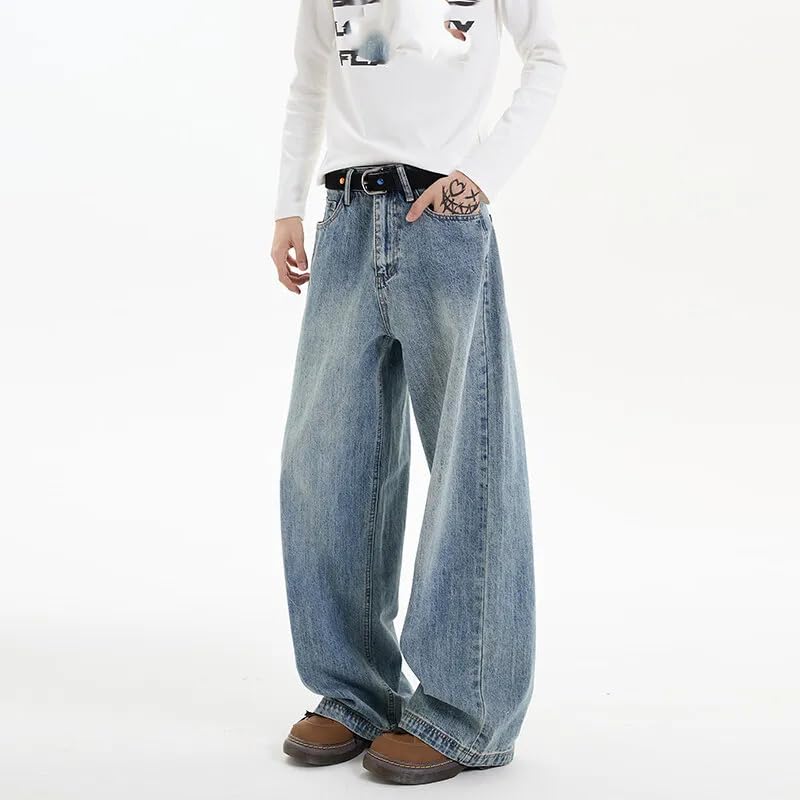 Men's Denim Pants Jeans Straight Casual Loose Wide Leg Trousers3