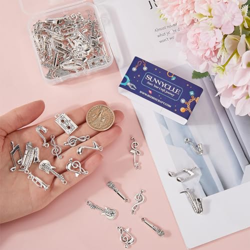 SUNNYCLUE 1 Box 72Pcs 12 Styles Silver Music Note Charms Musical Instrument Charm Tibetan Vintage Mini Microphone Recorder Symbol Charm for Jewellery Making Charms DIY Necklace Bracelet Earrings - Image 3