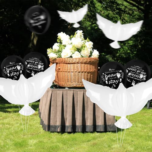 Image of 4PCS White Dove Balloons and 35PCS Memorial Balloons to Release in Sky Memorial Balloon for Release Happy Heavenly Balloon for Condolence, Funeral, Anniversary, Remembrance Services