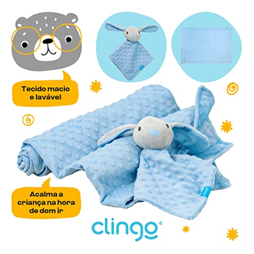 Cobertor Com Naninha Coelho Azul, Clingo, Azul