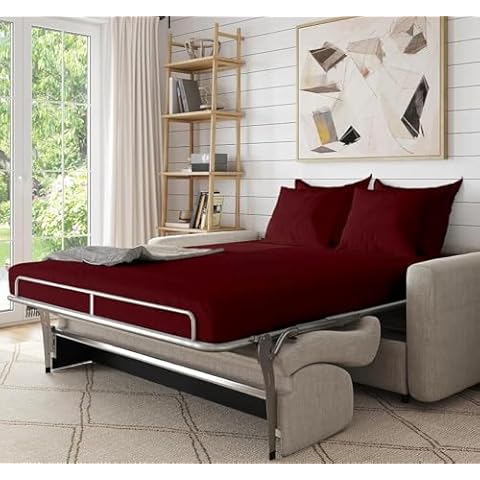 Full Sleeper Sofa Bed Sheet Set - 400 Thread Count 100% Egyptian Cotton - Full Size Sleeper Sofa Sheets Set for Pull Out Sofa Bed - Sleeper Sofa Sheets Full 6 Inches Deep Sofa Bed Sheets(Burgundy) Cover