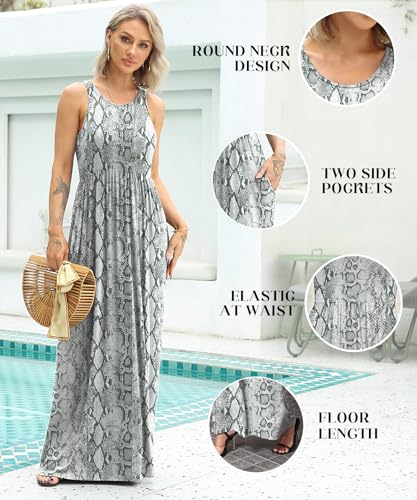 Image of EUOVMY Women's Sleeveless Dress Casual Plain Loose Summer Long Maxi Dresses with Pockets