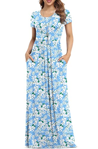 Photo 1 of VIISHOW Women's Short Sleeve Loose Plain Maxi Dresses Casual Long Dresses with Pockets LARGE