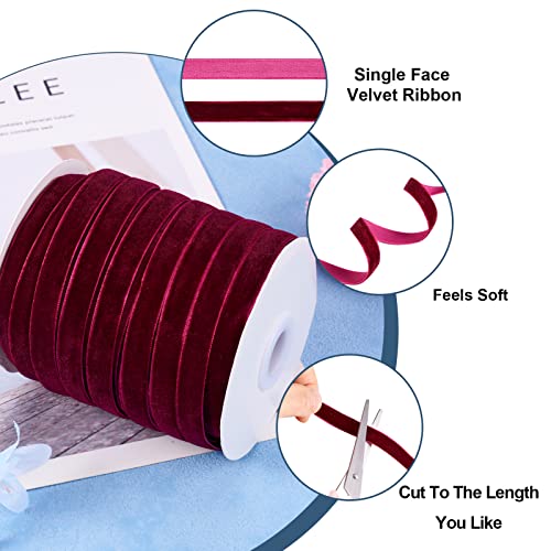 PandaHall 50 Yards Single Face Velvet Ribbon 3/8 Inch 10mm Velvet Ribbon Spool for Gift Wrapping Hair Bow Clip Sewing Wedding Decoration(Medium Violet Red) - Image 4