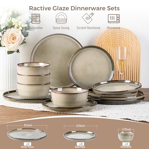 Image of GBHOME Dinnerware Sets for 8, 24 Pieces Stoneware Plates and Bowls Sets, Scratch Resistant Dishes, Dishwasher & Microwave Safe, Reactive Glaze