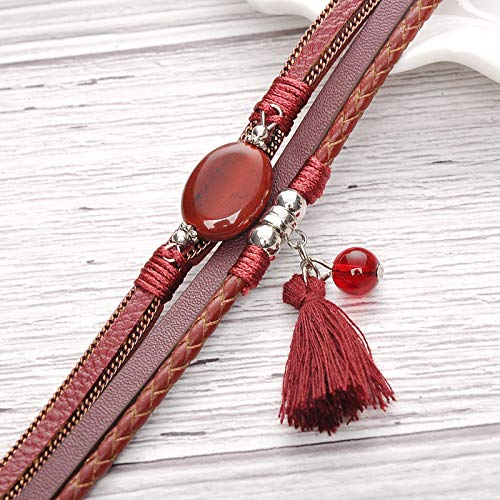 Bracelet en cuir femmes de style vintage orné d'une véritable pierre d'agate rouge - 3