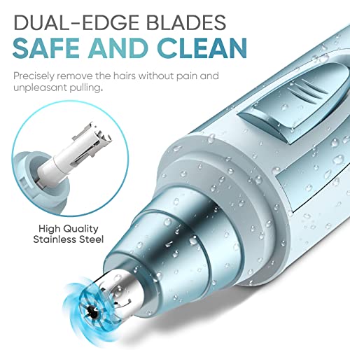Ear And Nose Hair Trimmer Clipper - 2022 Professional Painless Eyebrow & Facial Hair Trimmer For Men Women, Battery-Operated Trimmer With Ipx7 Waterproof, Dual Edge Blades For Easy Cleansing Blue #TOP2