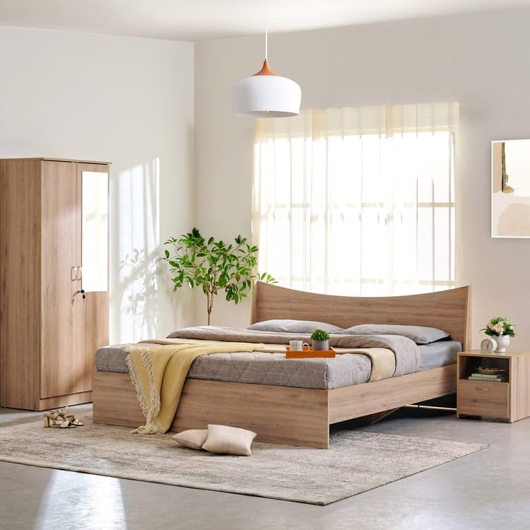 Image of Home Centre Helios Alton Queen Bed |Engineered Wood Queen Bed| (Oak) |1 Year Warranty