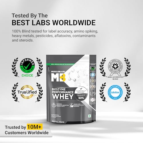 Image of MuscleBlaze Biozyme Performance Whey Protein Powder, Unflavoured (1kg Refill Pack) | 25g Protein Per Scoop | Clinically Tested 50% Higher Protein Absorption