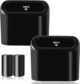Car Trash with Lid - 2 Packs Universal Vehicle Mini Leakproof Garbage Bin with 40pcs Trash Bags Can Organizer Storage for Front Back Seat Accessories for Auto Office Bedroom Home(Black)
