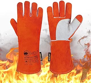 SAFTA Extreme Heat Resistant Gloves, Cow leather with Kevlar Stitching, Ideal Welding gloves( TIG, MIG, ARC, STICK) , Perfect BBQ gloves for cooking in Grill and Oven (Size 10 Orange)