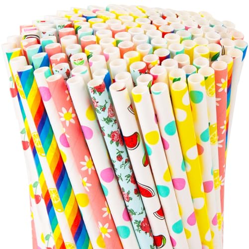 HAKACC 180PCS Paper Straws for Drinking 9 Different Patterns Party Straws Disposable for Birthday Wedding Holiday DIY Decorations
