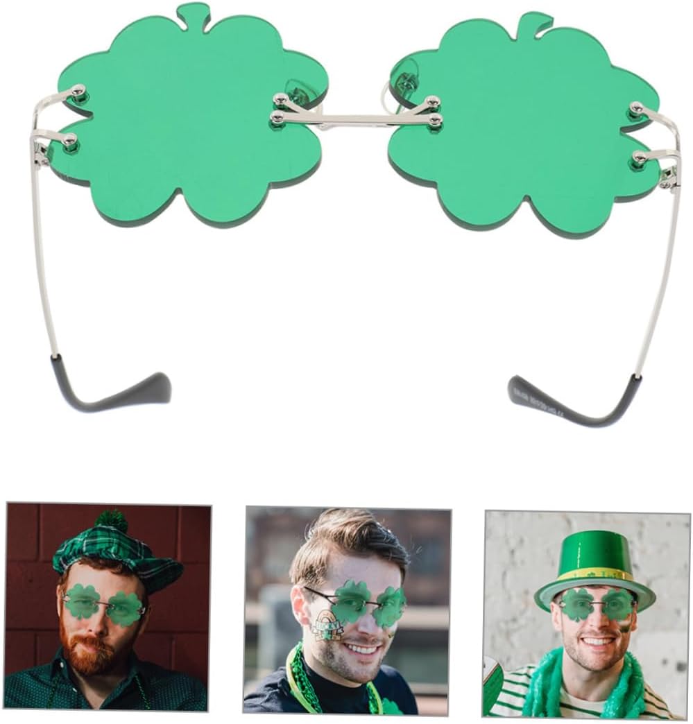 LIOOBO 1Pair Rimless Sunglasses with Shamrock Design for St Day Parties Lightweight Comfortable for Photos and Parades Fun Holiday Accessory for Men