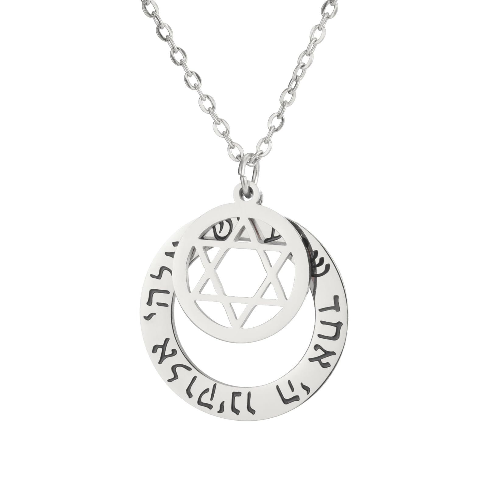 Preghiera ebraica Shema Yisrael Collana per donne Stella di Davide bicolore Collana Hear O Israel Ciondolo Judaica Sh'ma Yisrael Gioielli Ebraico Cabala Benedizione Regalo Uomini (A- Argento bicolore