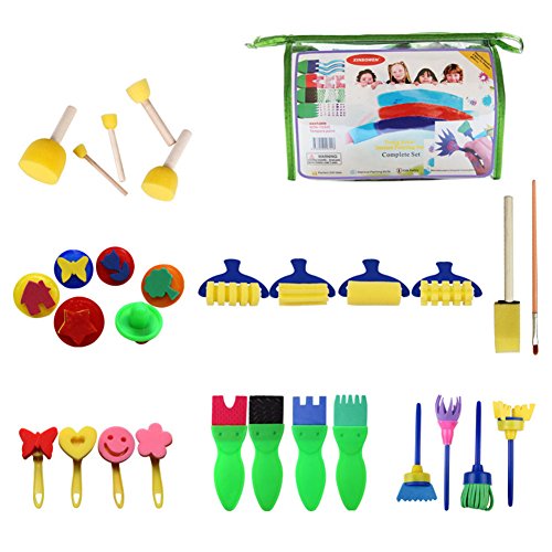 kati-way Kit de Pinceaux, 29 pcs Outils de Peinture pour Enfant, Pinceau Brosses Diverses Brosse Éponge Rouleau EVA Creative DIY Aquarelle Peinture Dessin Ensemble Jouets