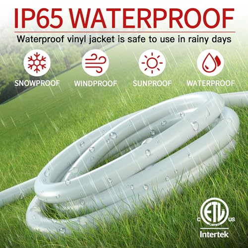 Image of Skrizcable 16 /3 50 FT Outdoor Extension Cord Waterproof, Weatherproof & Flame Retardant White 3 Prong Power Cord Outside for Lawn & Garden, 13 Amps 1625 Watts 125 VAC 16AWG SJTW, ETL Listed