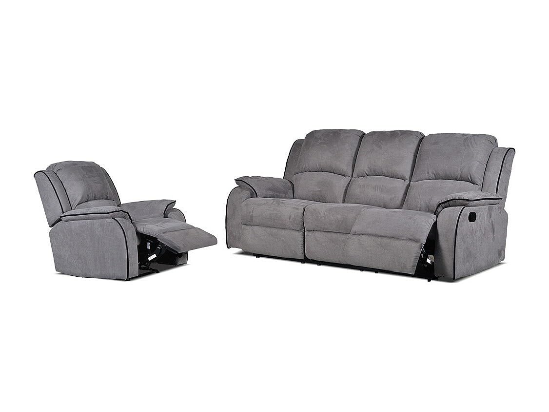 Vente-unique Couchgarnitur Relax 3+1 - Microfaser - Grau - Hernani