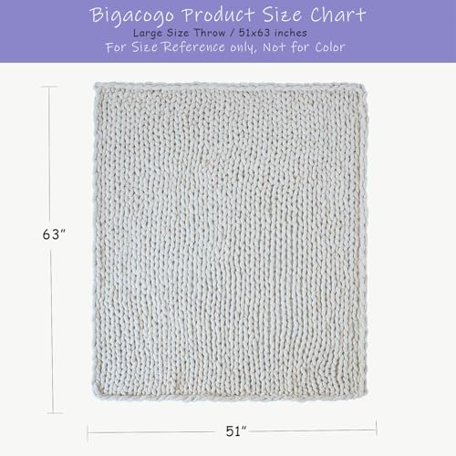 Bigacogo Chunky Knit Throw Blanket for Couch, 51x63 inches, 100% Hand Knitted with Thick Jumbo Chenille Yarn, Cozy Soft Large Rope Knot Cable Crochet Blankets for Sofa Bed Living Room, Misty Green