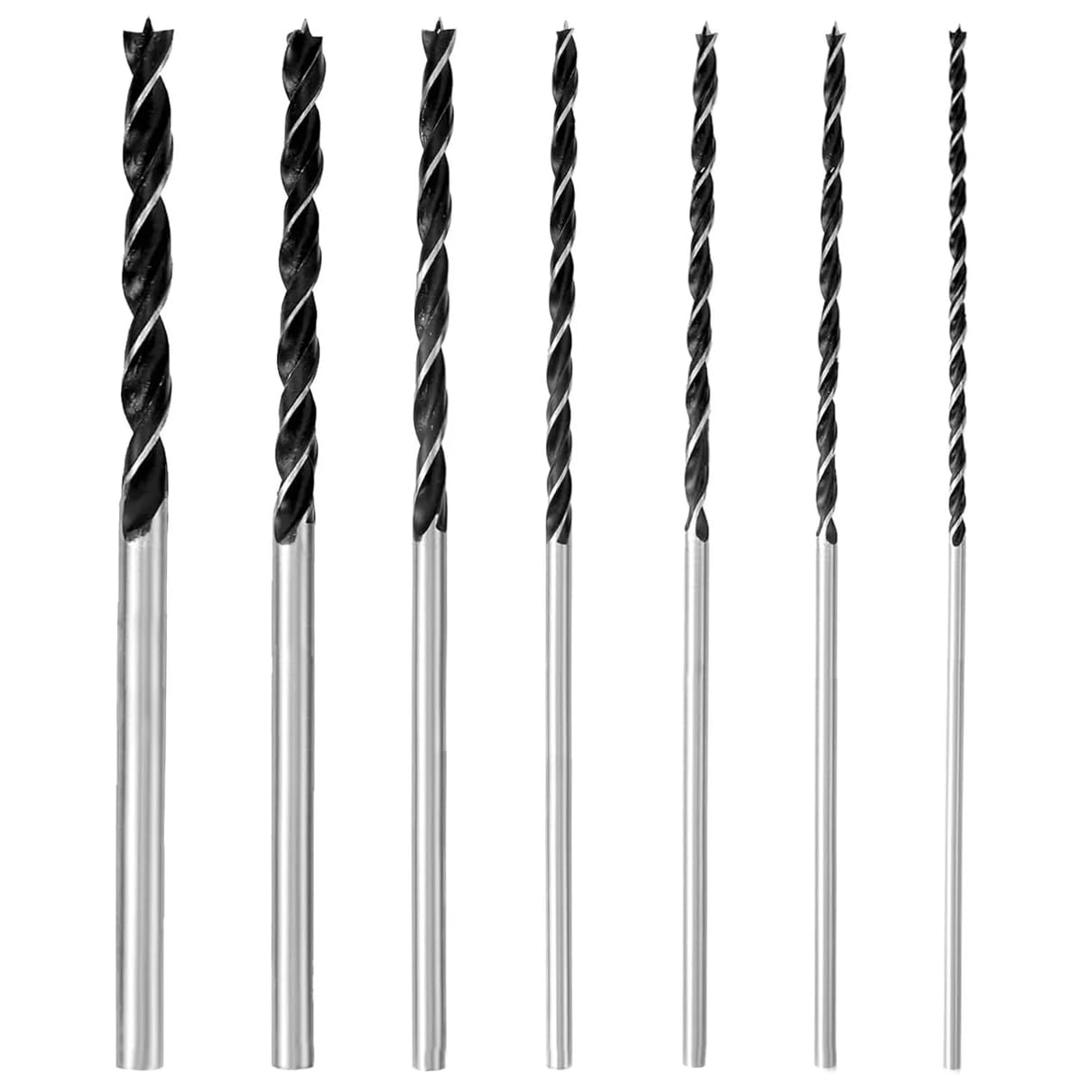 Brocas para Madera 300 mm de Largo, Juego de 7 Piezas, Diámetros 4-12 mm, Acero de Alto Rendimiento, Dureza Espiral, Vástago Recto, Adecuado para Madera Dura y Blanda