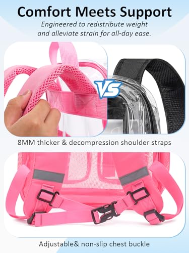 Image of Double-Layer Clear Backpack Heavy Duty, 17 Inch Large Clear Bookbag, Transparent See Through Backpack For School, Work, College, Travel, Sport- Peach Pink