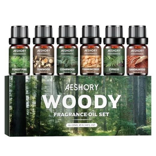 AESHORY Amaderados Aceites Esenciales para Humidificador 6 x 10ML, Aromaterapia Aceite Aromáticos Natural para Difusor, Masaje, SPA - Incienso, Sándalo, Cedro, Teca, Pino del Bosque, Ciprés