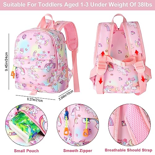 Accmor Toddler Backpack Leash with Anti Lost Wrist Link, Cute Mini Child Walking Harnesses Keep Kids Close Back Pack Rope Tether Rein for Baby Girls (Pink Colorful/Unicorn)