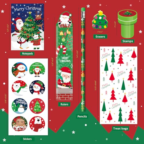 BEARUN 168 Pcs Christmas Party Favors Bulk for Kids-24-Pack Christmas Stationery Set for Stocking Stuffers, Christmas-Themed Classroom Gift Exchange School Games Prizes Carnival Events - Image 6