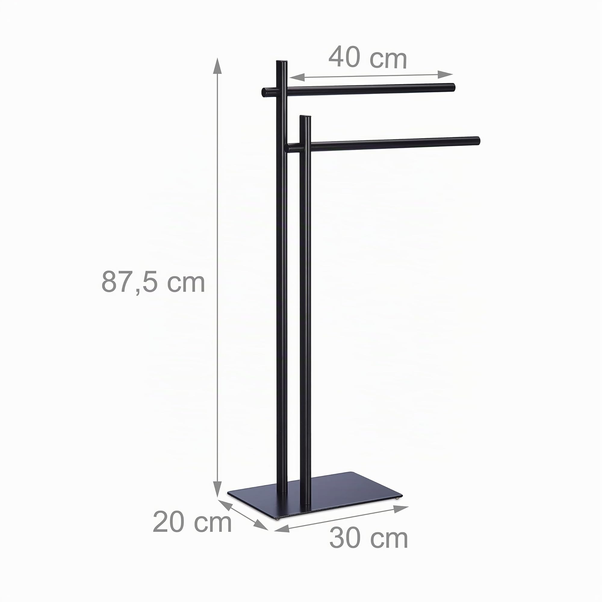 Relaxdays Piantana Portasciugamani da Terra, 2 Bracci, HLP: 87,5 x 51 x 20 cm, Portasalviette Bagno, in Acciaio, Nero