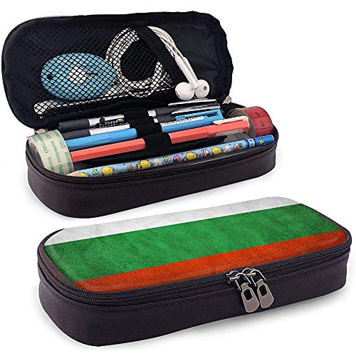 Bandera de Bulgaria Caja de lápices de cuero de gran capacidad Lápiz Pluma Papelería