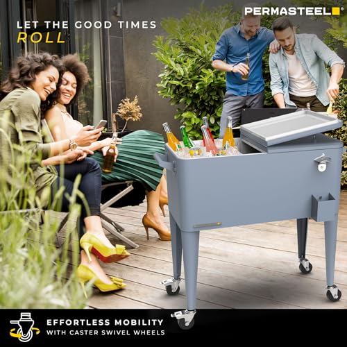 Permasteel Party Cooler with Divider, Spacious 80-Qt Capacity, Chills 36hrs, Serving Tray, Rolling Ice Chest for Indoor and Outdoor Entertainment, Matte Blue by Permasteel - Image 4