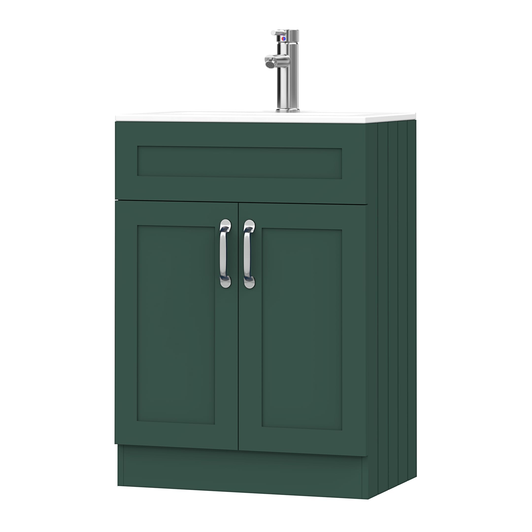 BELOFAY 600mm Floor Standing Bathroom Vanity Unit With Basin - Slim Waterproof Laquered Cloakroom Vanity Unit with 1 Tap Hole Ceramic Basin & Waste Included (Crawley Green) โ image 1
