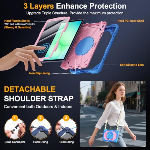 Case for Samsung Galaxy Tab A11+ Plus/A9+ 11 Inch 2025/2023,Ubearkk Case for Samsung Galaxy A9 Plus/A11+ Tablet case with Screen Protector 360 Rotating Stand Shoulder Strap Pen Holder, Blue Pink by Ubearkk - Used condition - Image 3