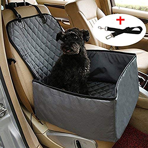 UCARE 2 in 1 Pet Bucket Seat Cover Scratch-Proof Booster Seat Protector Travel Nonslip Waterproof Passenger Car Front pet seat Cover with Cat Dog Safety Belt for Cars SUVs (Grey)