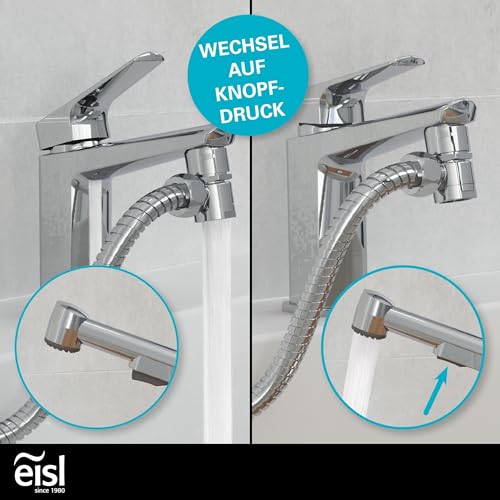EISL DX25 Waschbeckenbrause, Handbrause für Küche, Bad, Waschküche oder Werkstatt, Waschbeckendusche, ideal zum Nachrüsten, Set mit Schlauch (150mm) und Adapter, Toilettenbrause, Chrom